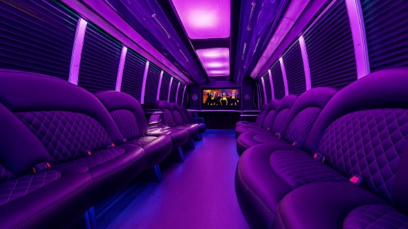 Interior of West Valley City Party Bus Company's 50 Passenger Party Bus in South Jordan